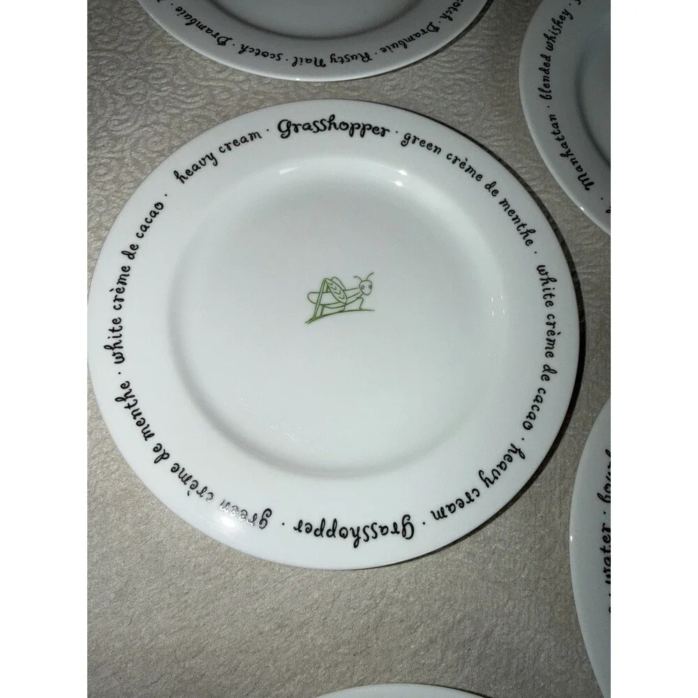 Pottery Barn Bar Lingo Appetizer Plates Set Of 8 Cocktails Mixed Drink Recipe 8”